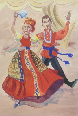 Калмыкова Евгения, 16 лет, "Русский танец", бумага, гуашь.