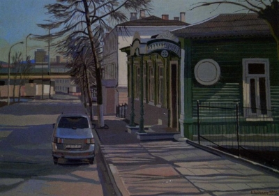 Лебедев В.И., "Апрельское солнце. Улица 7 Ноября в Орле.", 2014 г.