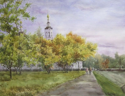 Гаврилова И.Н., "Осень. Богоявленский собор", 2021 г., бум,акварель, 55х40
