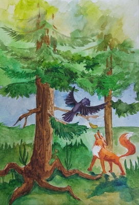 Филатов Артём, 14 лет,   И.Крылов, иллюстрация к басне "Врона и лисица"