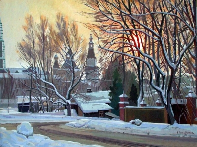 Лебедев В.И., "Февральское солнце, Сергиев -Посад", 2004