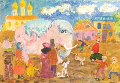 Табагари Анастасия, 8 лет, И.Крылов, иллюстрация к басне " Слон и моська"