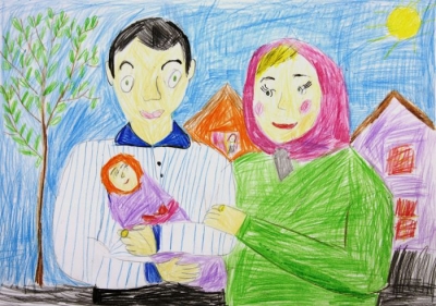 Баутина Алиса, 7 лет "Моя семья", цветные карандаши
