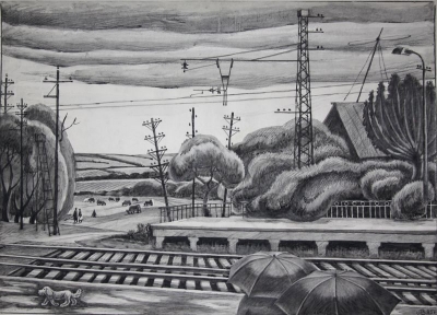 Лебедев В. И.,1951 г. Платформа Сенеж, 1985 г. Бумага,соус. разм. 454х61 см