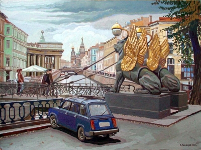 Банковский мост. Санкт-Петербург. 2004 г. Картон, гуашь. 60х80 см.