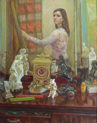 "Бабушкино зеркало». 2010 г. картон, масло, 99,5х80см.