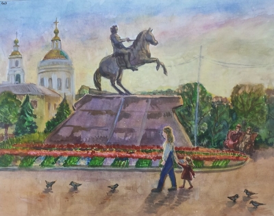 Загорская Юлия, 15 лет, "Памятник генералу А. П. Ермолову", бумага, акварель.