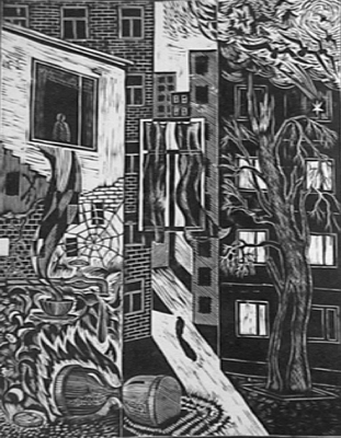 «Городское одиночество», 36х26,5, линогравюра, 1989 г.