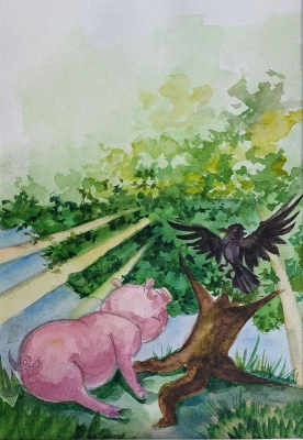 Филатов Артём, 14 лет, И.Крылов, иллюстрация к басне "Свинья под дубом"