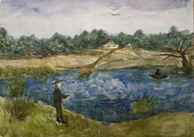 Чинарева Мария , 14 лет, иллюстрация к стихотворению И.А.Бунина  "За рекой луга зазеленели", гуашь