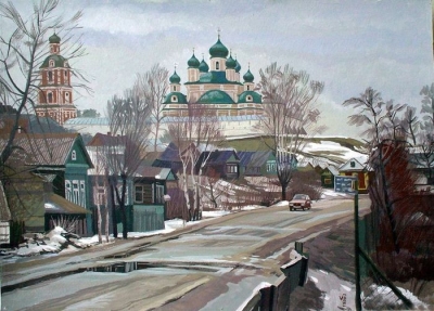 Лебедев В.И., "Горицкий монастырь. г. Переславль-Залесский", 2003. картон, гуашь.