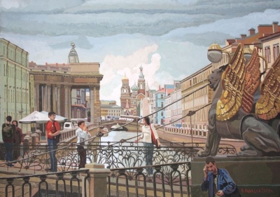 Лебедев В.И., "Канал Грибоедова.С.Петербург", 200 9 г. картон.гуашь.темпера.